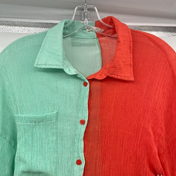 ANDTHEWHY Womens Colorblock Top Button Up Long Sleeve Size Small - Picture 2 of 9